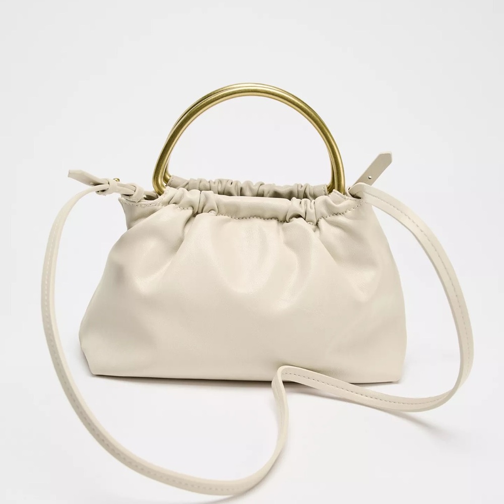 Zara Cream and Gold Crossbody Bag with Elegant Design